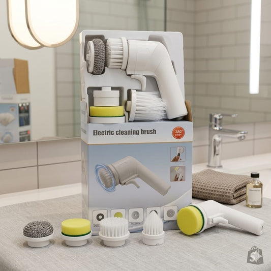 Electric Cleaning Brush With Multiple Attachments For Efficient Home Cleaning – 360° Rotating Scrubber With Sponge, Brush, And Steel Wool Heads
